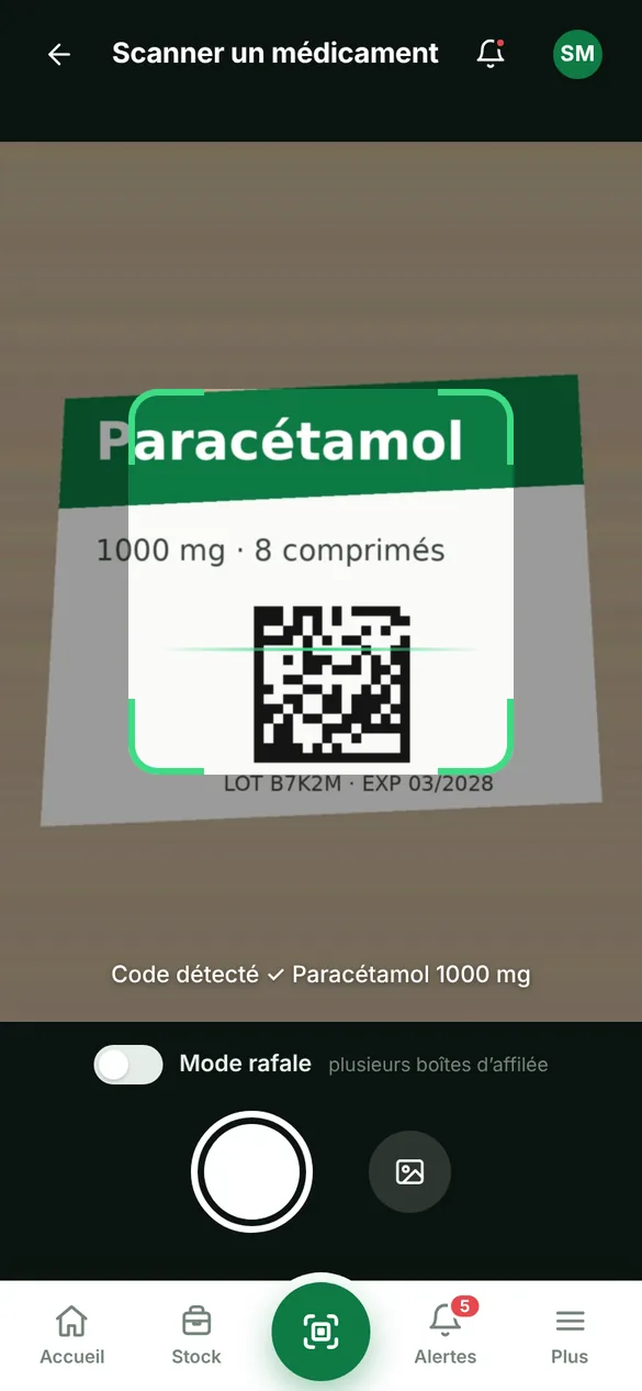 Capture d’écran : scan du datamatrix